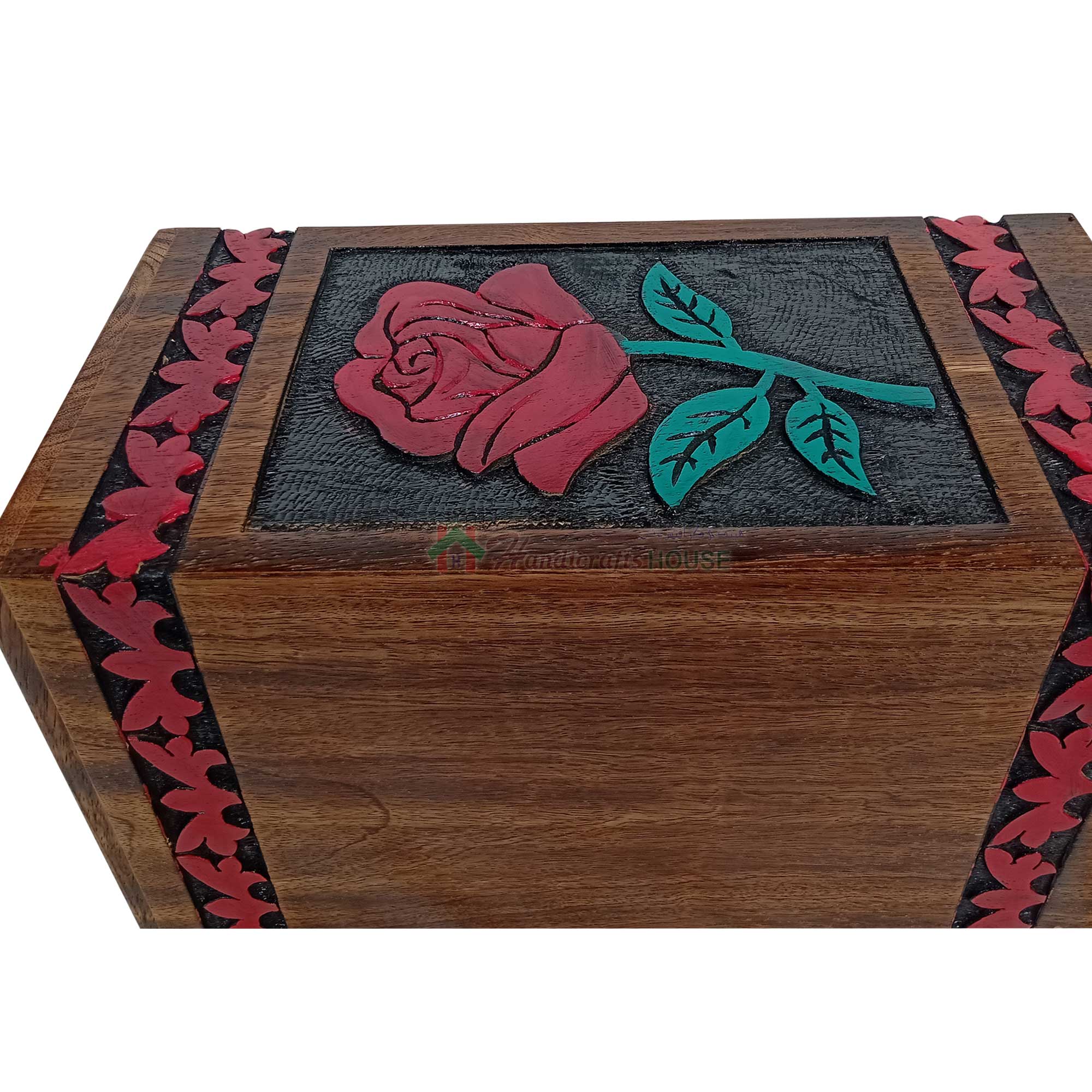 Hands Carving Flower Wooden Cremation Urns, Solid Wood Burial Box for Human or Pet Ashes Adult - Hardwood Memorial Large Urn for Loved One and Father