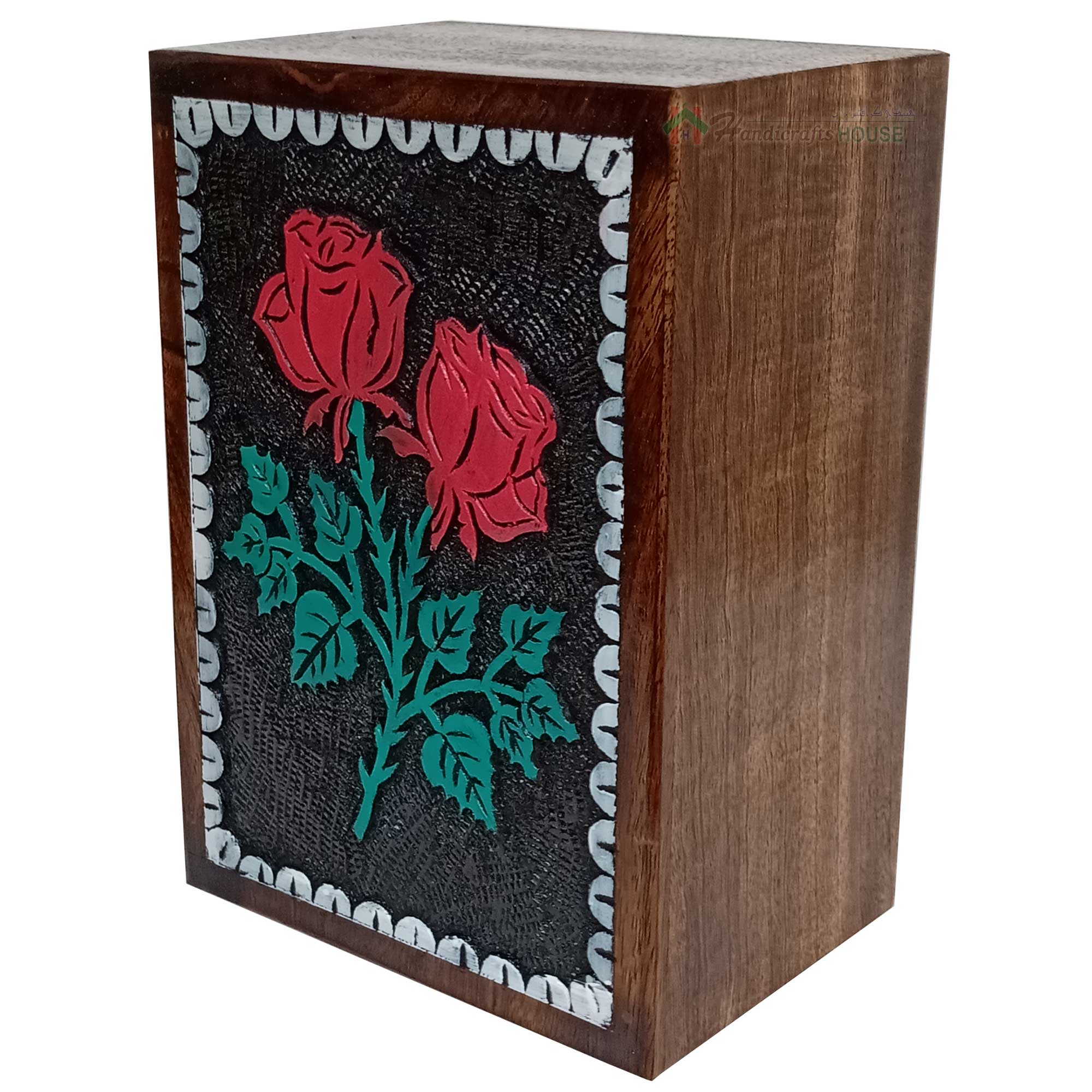 Hands Engraving Rose Flower Wooden Cremation Urns, Wood Funeral Urn for Human or Pet Ashes Adult - Hardwood Memorial Large Box for Loved One