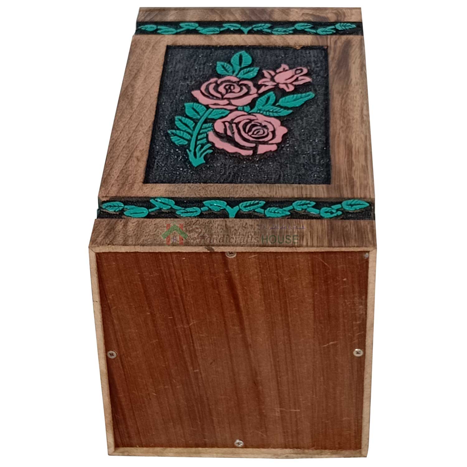 Rose Flower Hands Engraving Wooden Cremation Urns, Wood Urn for Human or Pet Ashes Adult - Hardwood Memorial Large Box 250 cu/in (Large)