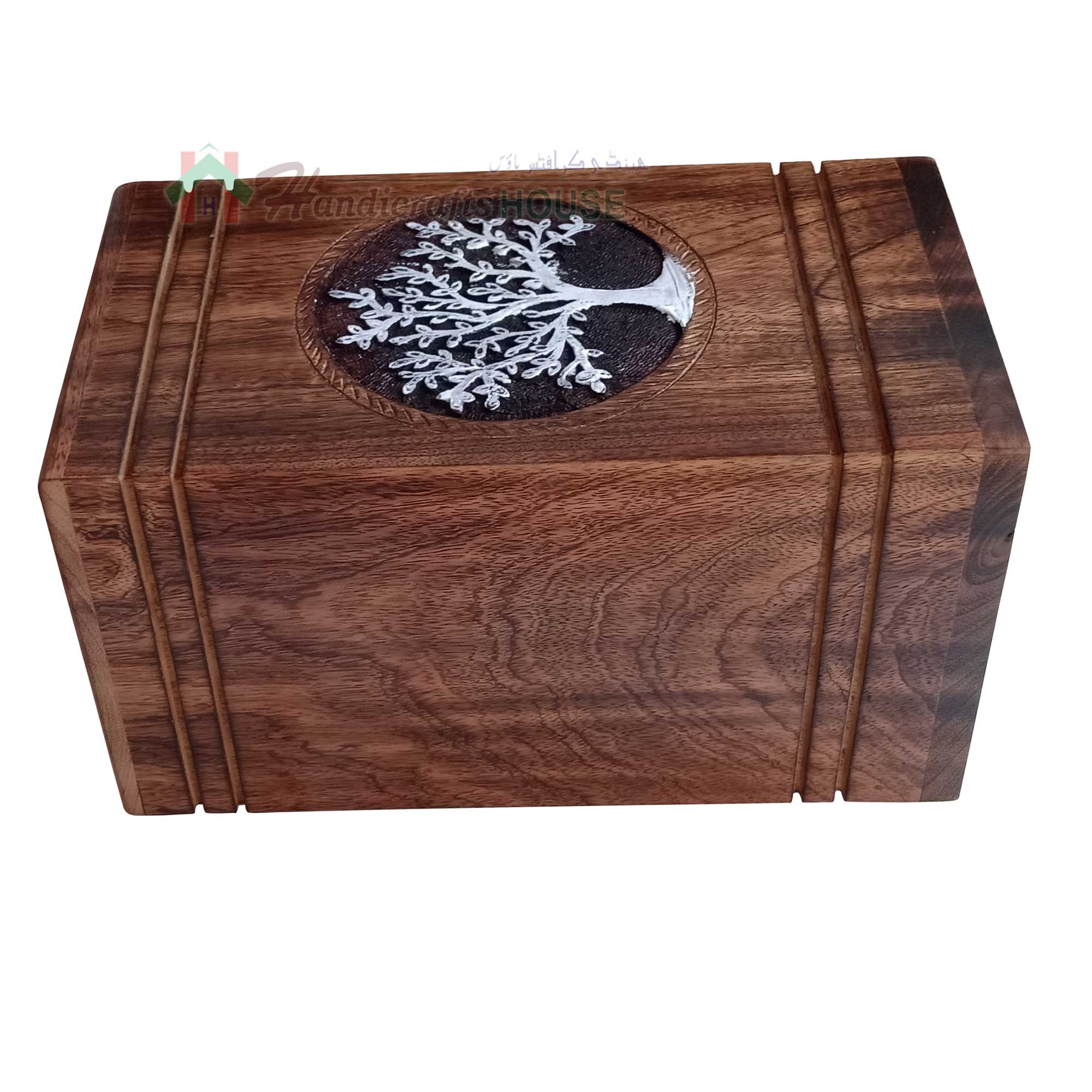 Unique Wooden Cremation Urn for Ashes Modern Burial White Tree Of Life Adult Urn 
